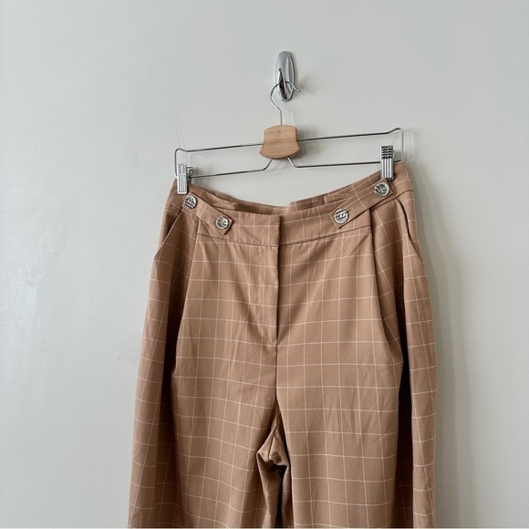 Topshop-plaid Cream & White High Rise Rolled Hem Trouser (Size:8) - Picture 5 of 11